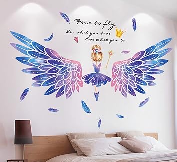 Amazon Co Jp 青い翼の女の子ウォールステッカー Diy 壁紙 おしゃれ インテリア ステッカー 防水 ウォールシール 子供 部屋 玄関 廊下 男の子 女の子ウォール ステッカー デコ Diy 工具 ガーデン