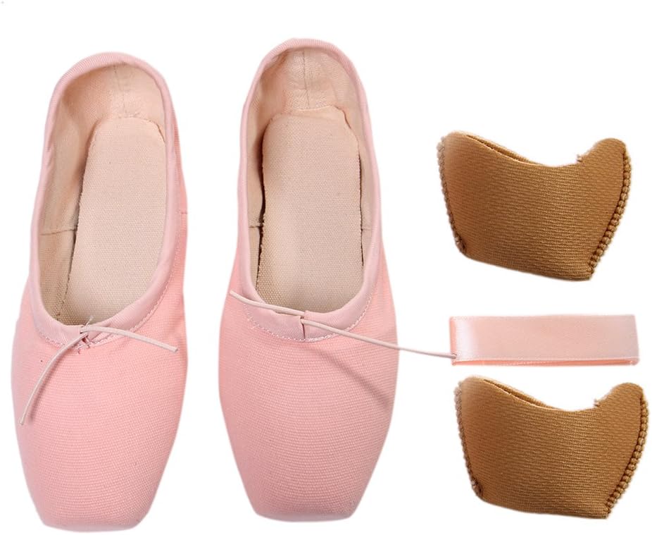 Ballet Pointe Shoes Satin Ballet Shoes for Grirls/Womens/Ladies with Toe Pads, Ballet Ribbon and Pointe Shoe Elastic