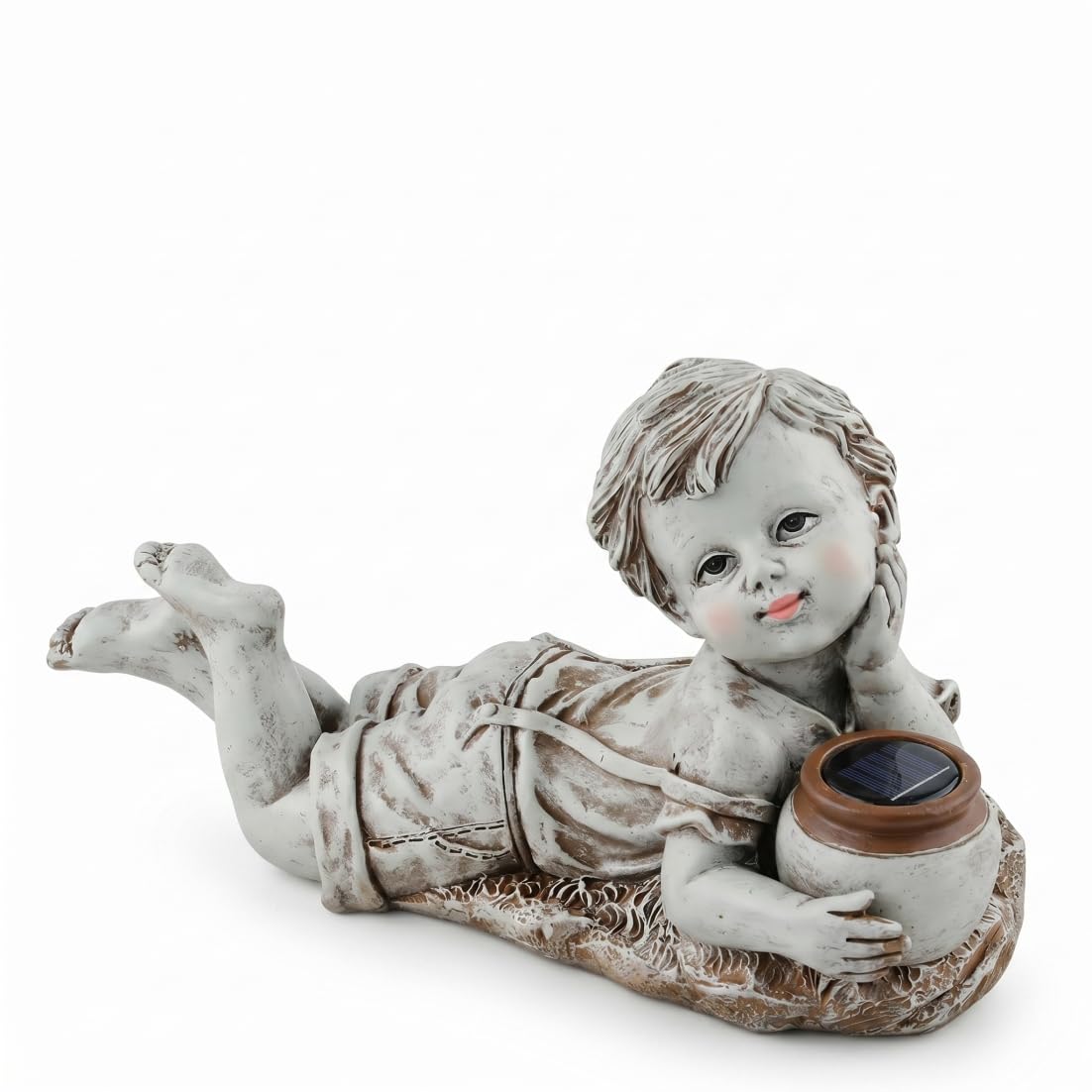 AwnsIMfreien Solar Statues for Yard and Garden, Waterproof Resin Boy Garden Statue Outdoor Solar-Powered Kids Figurine, Boy, and Girl Statues Outdoor
