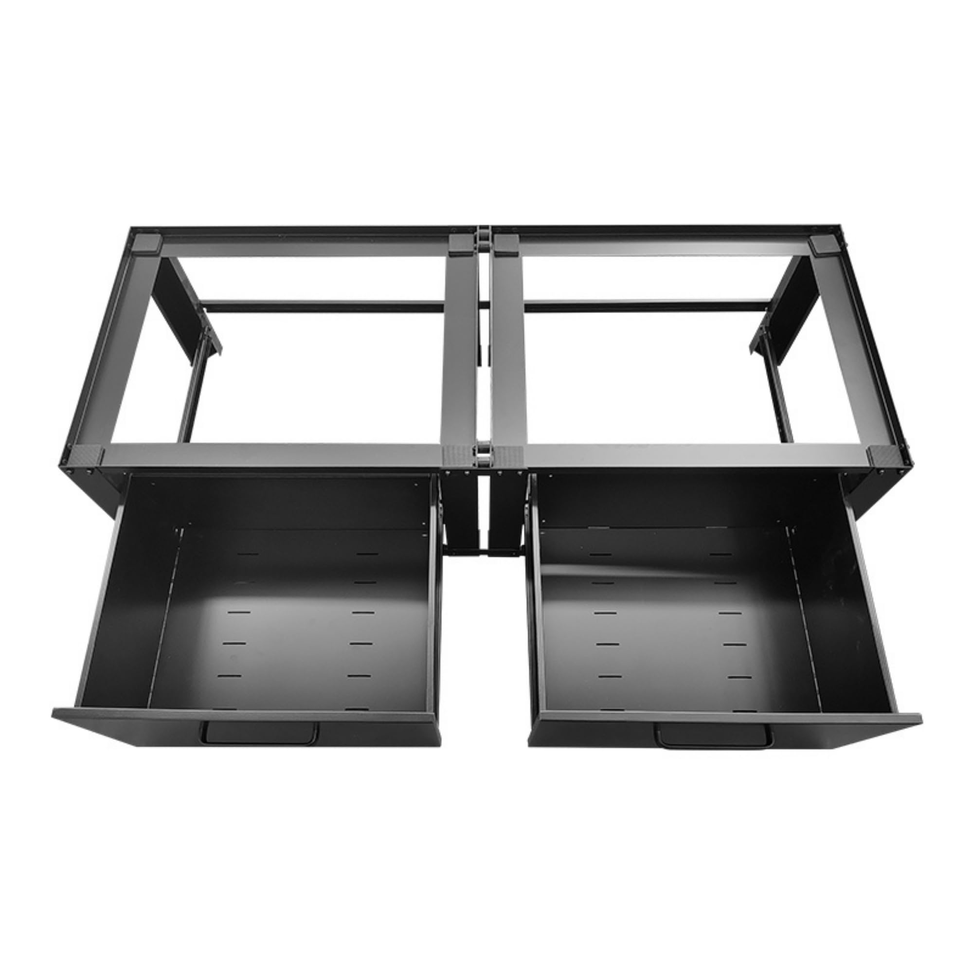 Vonia Waschmaschinen Untergestell mit 2 Schubladen, Doppel Podest für Waschmaschine und Trockner, Stahl Sockel, Stabil & 200kg Tragkraft, 127 x 54 x 31 cm, Schwarz