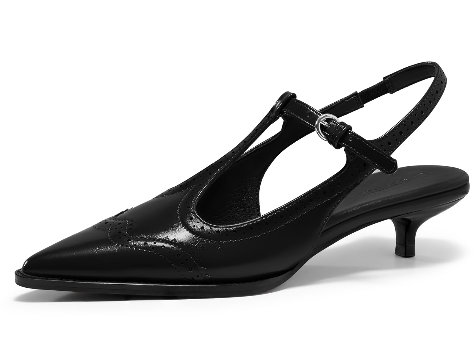 Womens Slingback Kitten Heels Oxford T Strap Pumps Low Heel Closed Pointed Toe Vintage Dress Shoes
