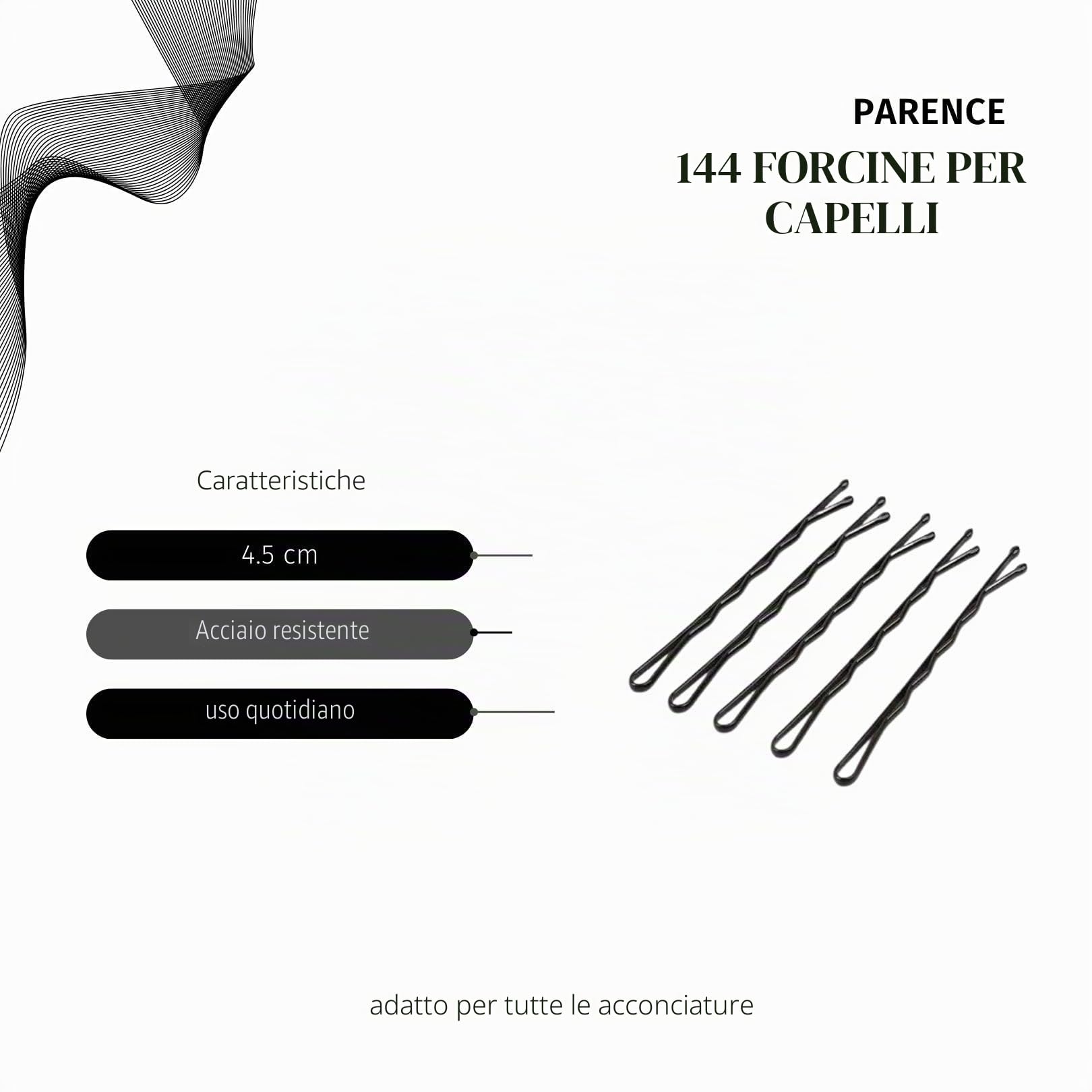 PARENCE.- Set di 144 forcine nere standard - clip in acciaio, tutti i tipi di capelli - 144 pezzi