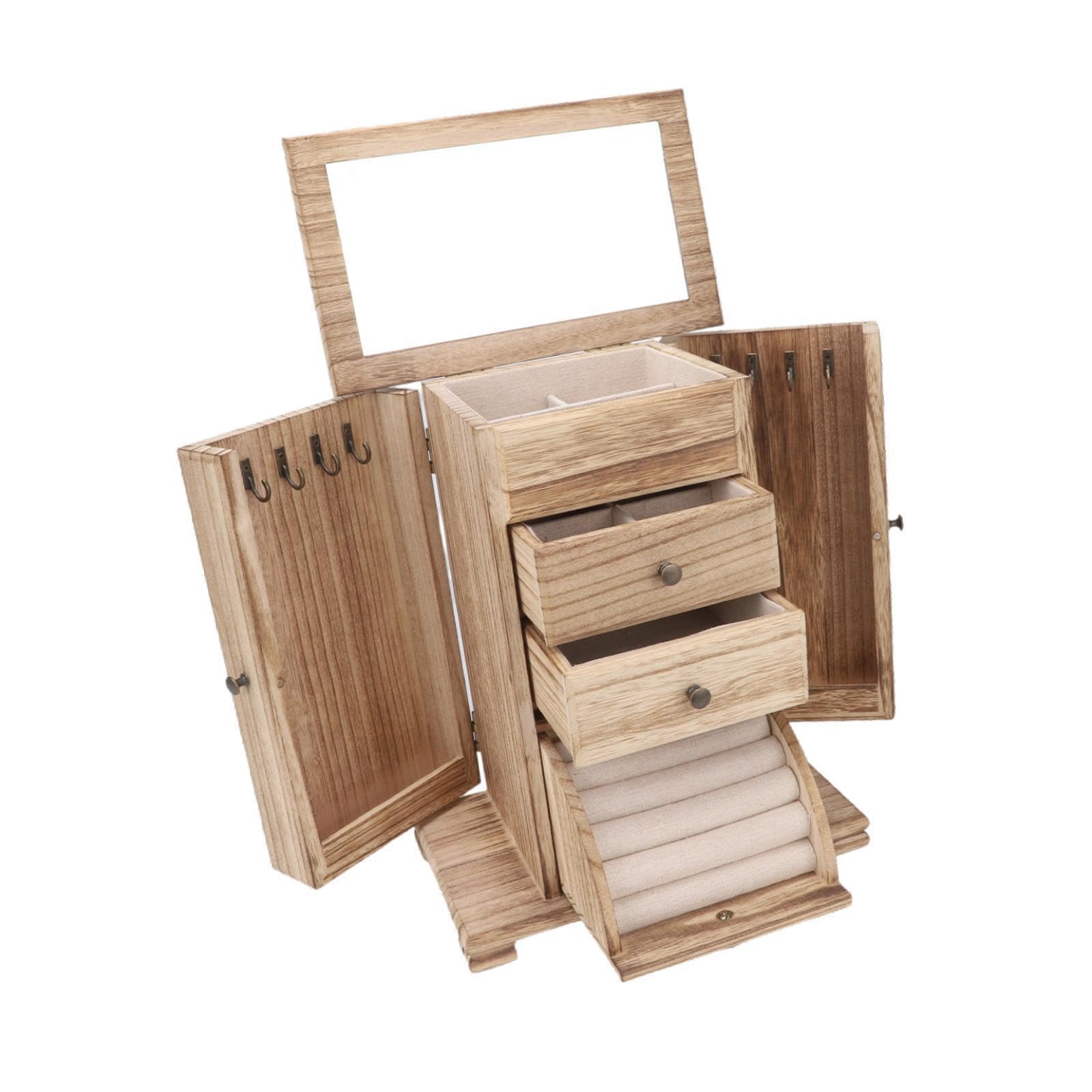 Organizzatore di gioielli, custodia per gioielli, scatola di legno con layout diviso, progettata per contenere orecchini, collane, bracciali e anelli, grande scatola legno per donne e uomini.