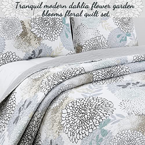 Cozy Line Home Fashions Nina Trista Flowers Aqua Blue Tape Grey Floral Print 100% Cotton Reversible Quilt Bedding Set, Bedspread Coverlet (Aqua Blue, Twin - 2 Piece) #TOP2