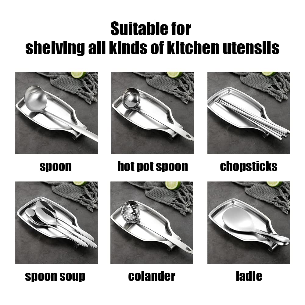DUMYFENG Spoon Rest Durable Stainless Steel Spoon Rest Set Stainless Steel Cooking Utensils Rest for Kitchen, Spatula Ladle, Brush and Other Cooking Utensils - Image 3