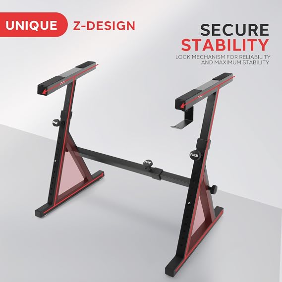 Heavy Duty Folding Keyboard Stand - Sturdy Reinforced Z Design W/ Adjustable Width & Height, Foam Padded Arms, Digital Piano Stand, Fits 54-88 Key Electric Pianos, For Travel & Storage - Pyle PKST38