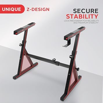 Heavy Duty Folding Keyboard Stand - Sturdy Reinforced Z Design W/ Adjustable Width & Height, Foam Padded Arms, Digital Piano Stand, Fits 54-88 Key Electric Pianos, For Travel & Storage - Pyle PKST38