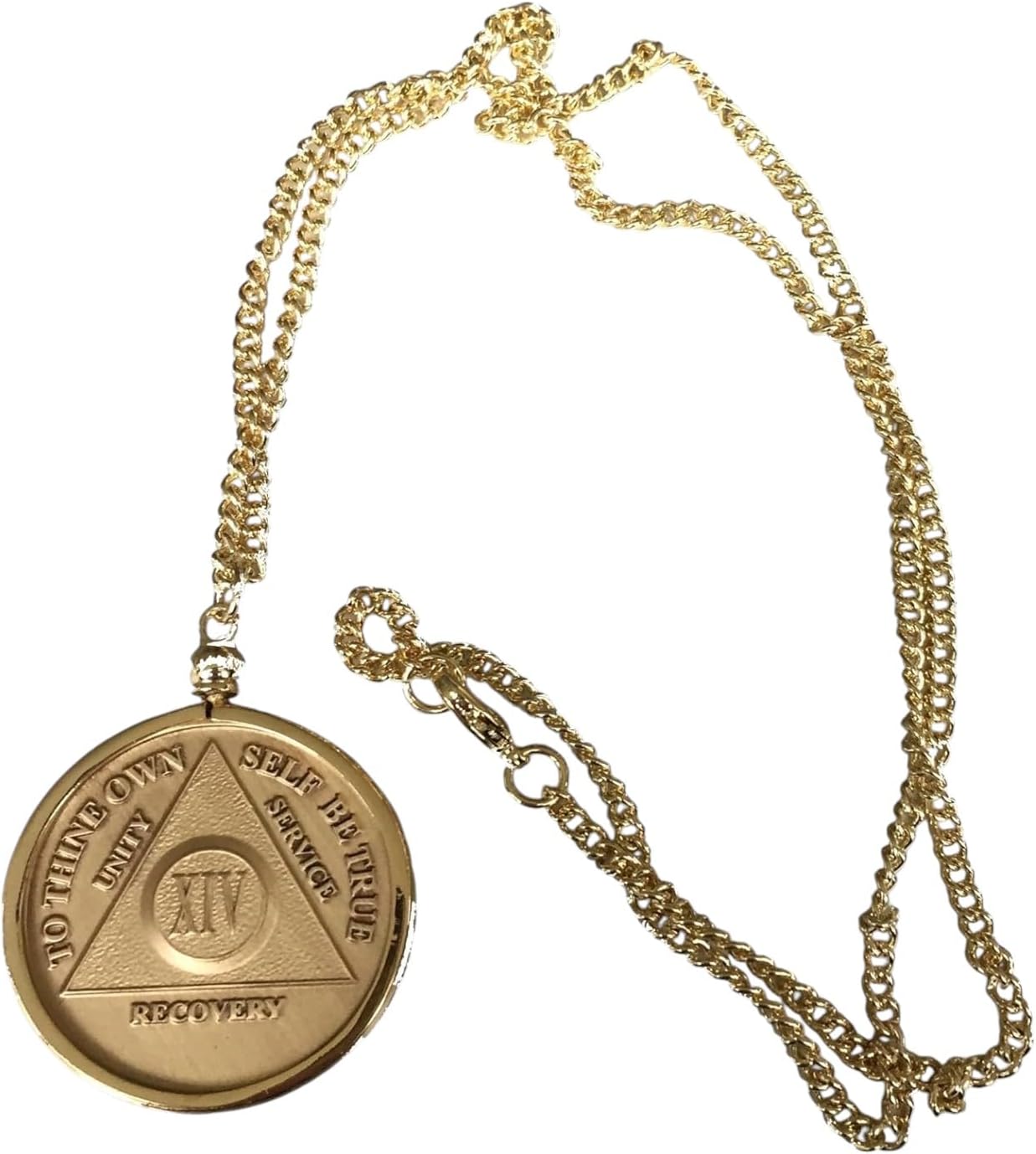 AA Alcoholics Anonymous Medallion Chip Holder Necklace 24" Gold Tone