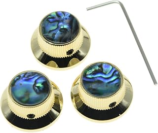 KAISH Set of 3 Set Screw Abalone Top Gold Guitar Bass Knobs Strat Metal Knobs for 6mm Shaft Pots