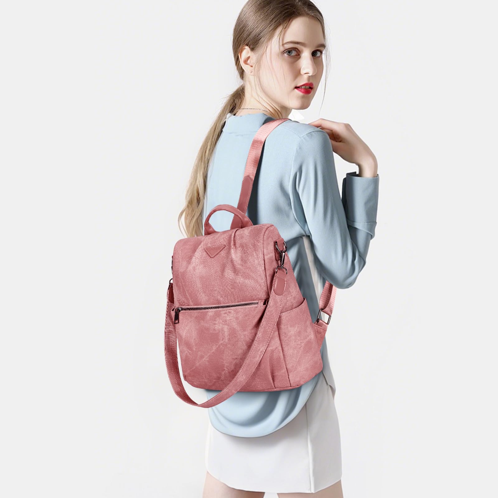 Leathario Zaino Da Donna Antifurto e a Prova di Spruzzi, Zainetto Multifunzionale in Pelle Vegana, Borsa Casual ed Moda per Viaggio, Scuola, Lavoro, Shopping, Visite e Università Rosa
