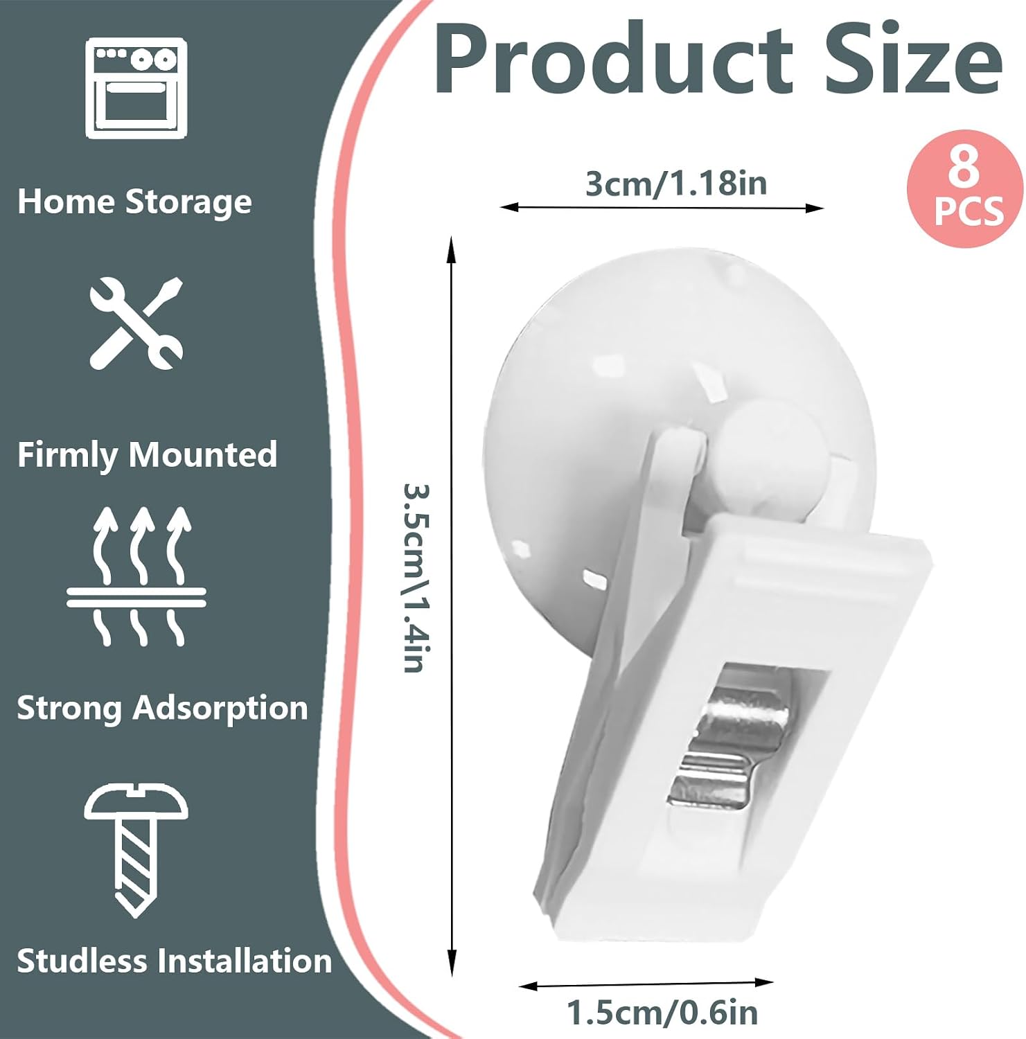8Pcs Suction Cup Clips, Shower Curtain Clips Windproof Splash Guard, Strong Suction Cups Hooks for Glass Window Fish Tank Aquarium Plant Holder Advertising Home Office (White)