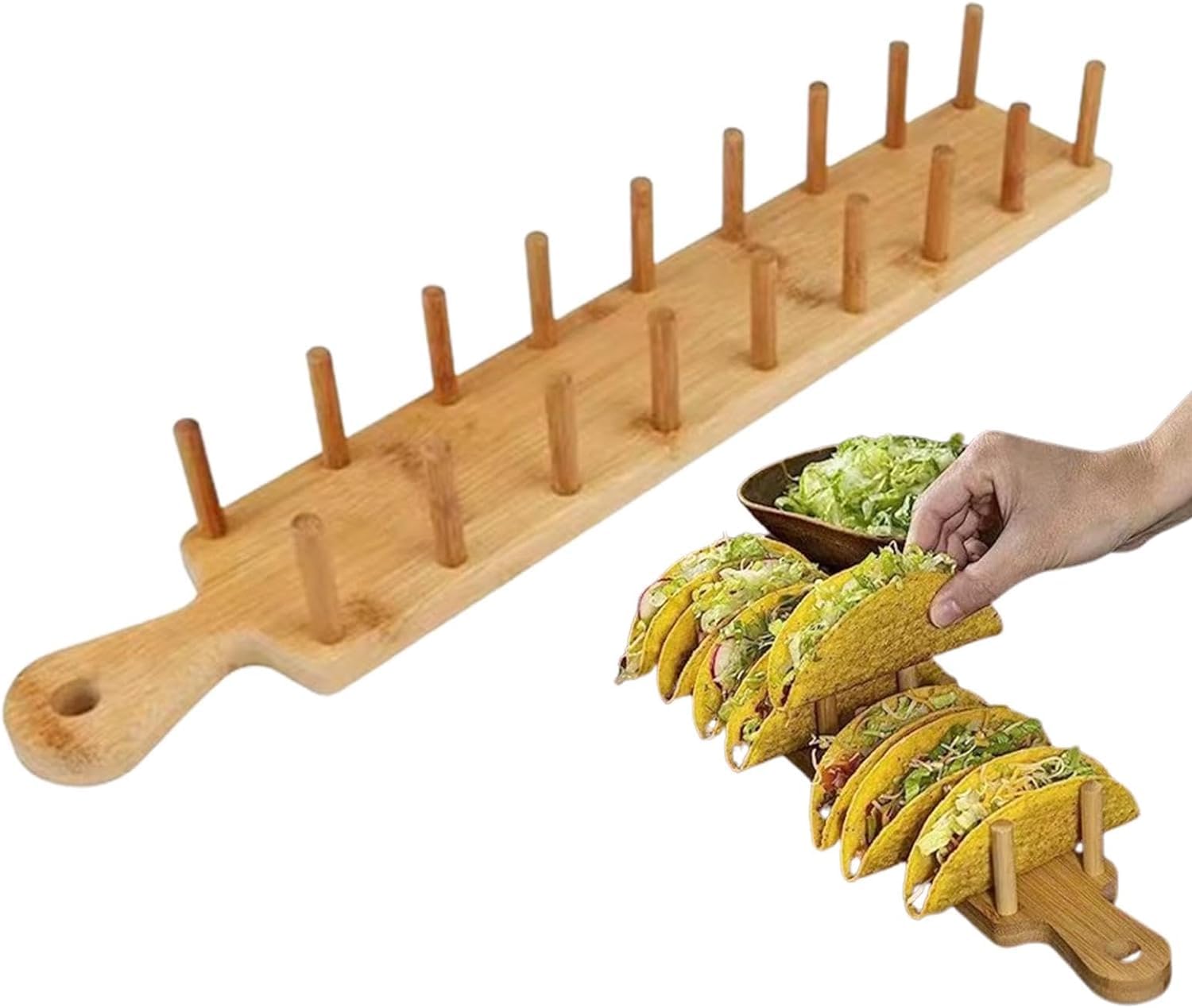 Yelschwa Taco Holder Stand Taco Stand Wooden Taco Rack Tray Holder 8-Compartment Taco Tray Plates Cooking Accessories Food Tray For Taco Tortillas Burritos