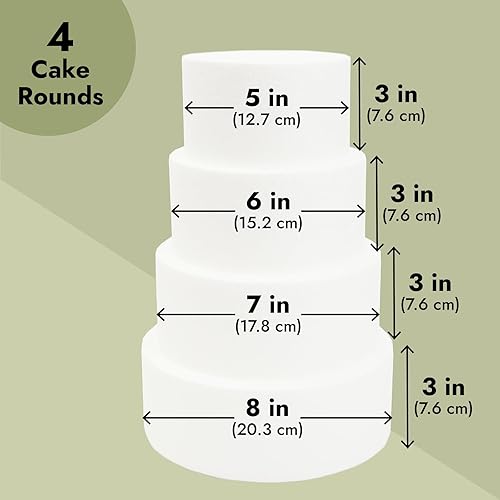 Miniatura 3 de Bright Creations Juego de moldes de espuma para tartas de 4 niveles, niveles de 5, 6, 7 y 8 pulgadas, color blanco, pasteles falsos para práctica de