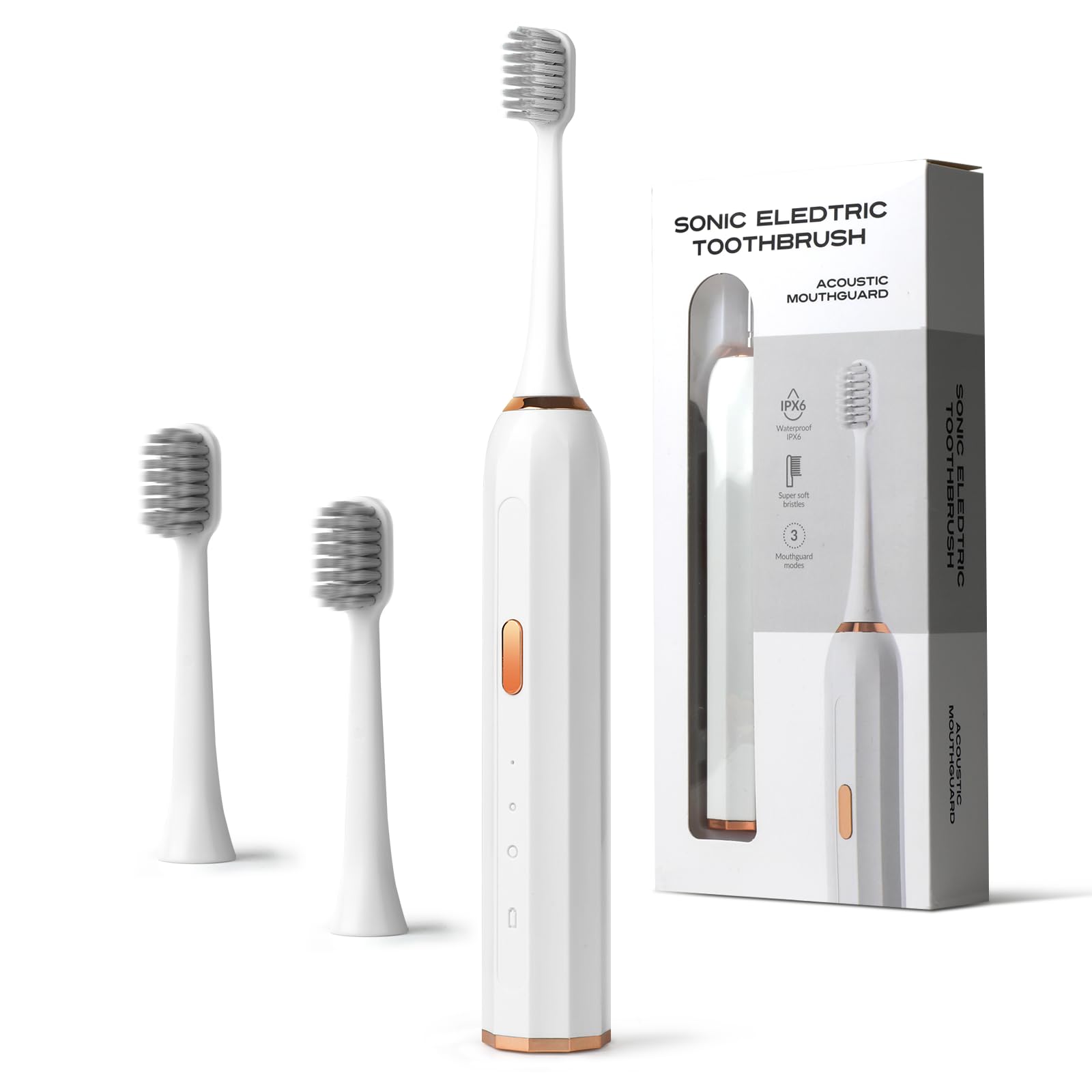 Baytion Electric Toothbrush,Type-C rechargeable Sonic Toothbrush for Adults with 2 Replaceable Brush Heads,3 Modes Whitening Toothbrush for Male and Female (White)