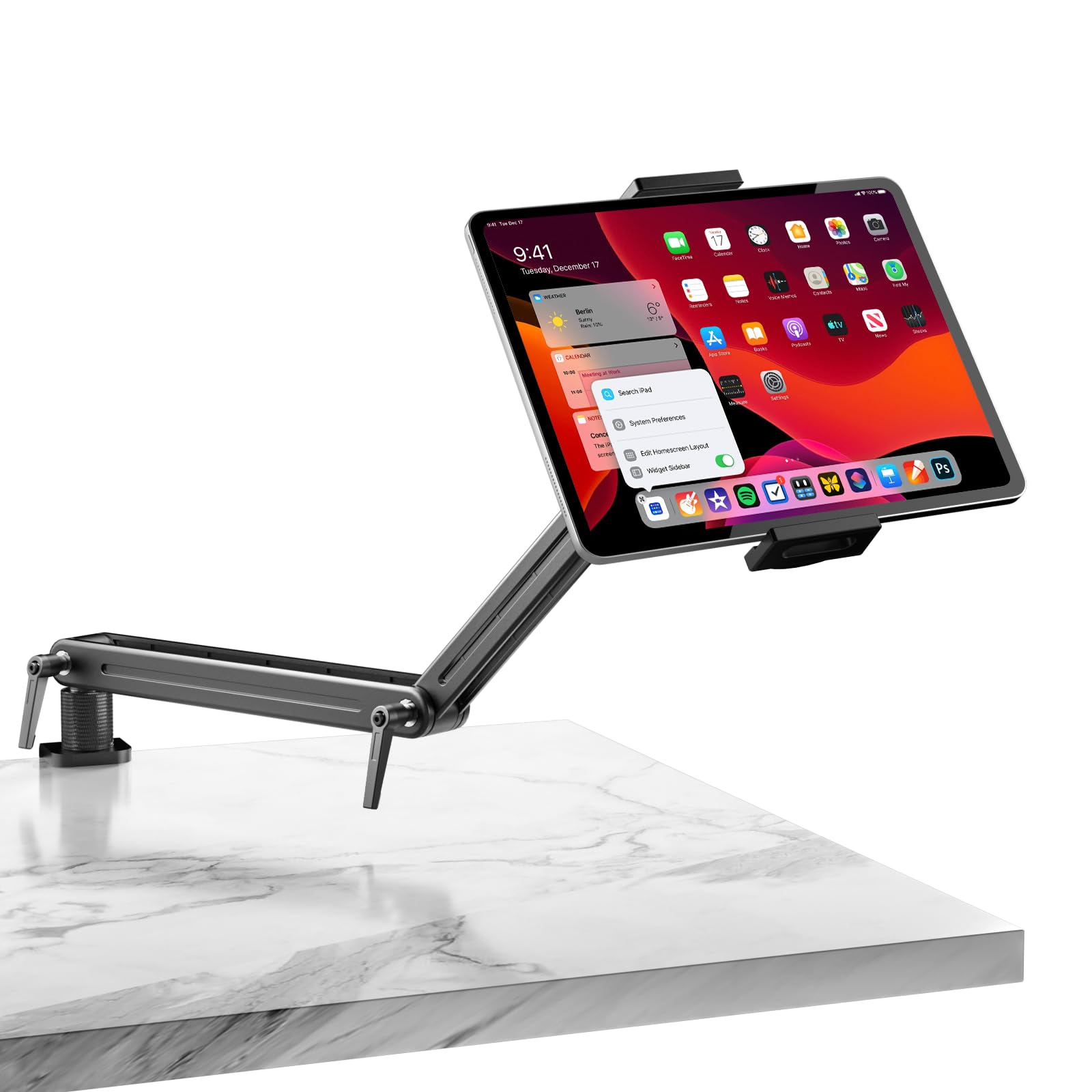 Feising Aluminium Tablet Halterung mit Schwenkarm - 360° Drehbare Metallbasis, Flexibler Arm, Kompatibel mit iPad Air/Pro/Mini, Samsung Galaxy