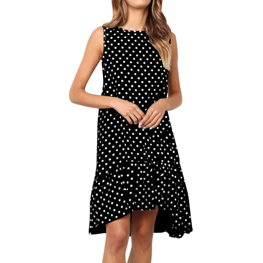 Toimothcn Women Sleeveless Dots Print Dress Plus Size Summer Dresses Sundress
