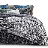 Bedsure Faux Fur King Size Blanket for Bed - Dark Grey Fuzzy Plush Fluffy Soft Warm Thick Reversible Tie-dye Sherpa Fleece Large Blankets King Size, 108x90 inches