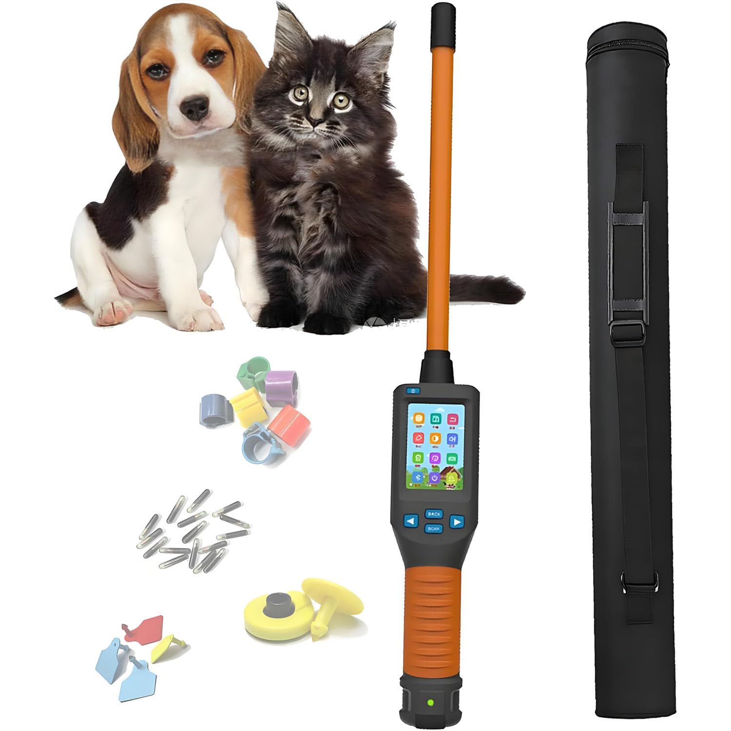 COAKUE Handheld Cat Dog Ear Tag Identifier, Animal Ear Tag Stick Scanner for Farm Livestock, 134.2kHz Pet ID Scanner, ISO 11784/85, 20000 Records, LCD Display, Rechargeable