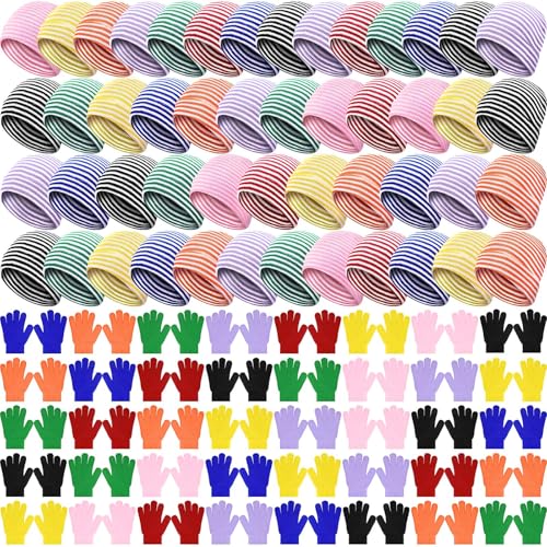 Image of Chuarry 144 Pcs / 72 Sets Kids Winter Hats and Gloves Bulk, Knit Hat Gloves Pack Unisex Winter Gift for Boys Girls Donation
