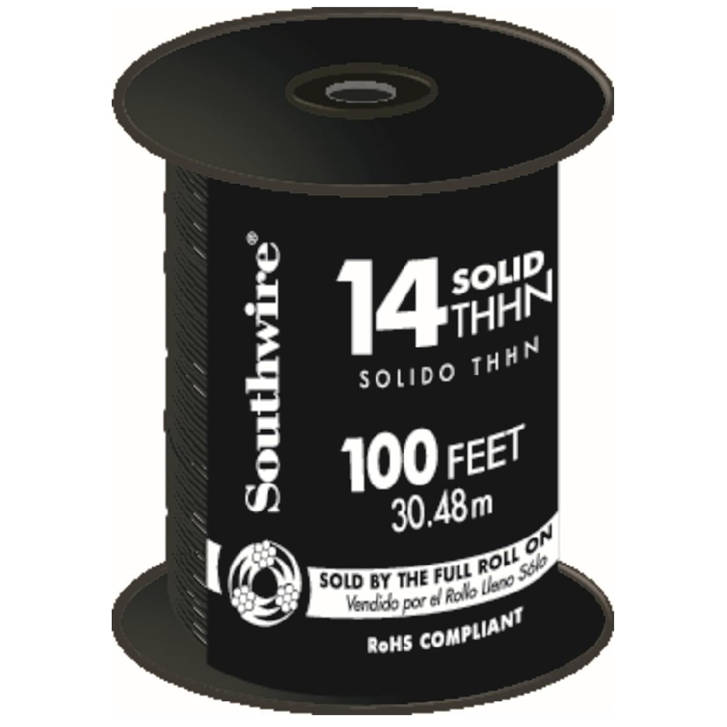 Southwire 22955952 Simpull THHN or THWN2, 14 Gauge THHN Stranded Wire, 100' per Roll, Black