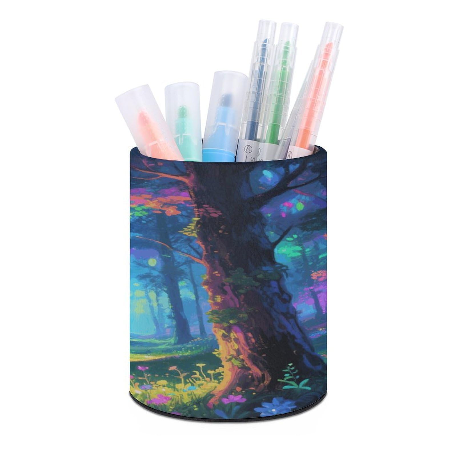 VstaDank Fluorescent Forest Pen Holder for Desk Makeup Brush Holders Stylish Pen Cup Cute Pencil Cup Round Pencil Holder Decor Brush Scissor Holders for Multifunctional Office Supplies