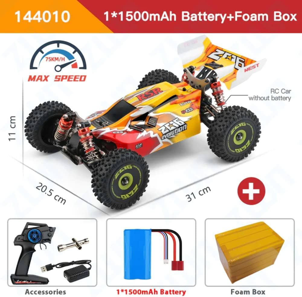 WLtoys 144010 RC Car with accessories including battery