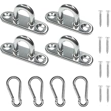 Stainless Steel 1.8 inch Pad Eye Plate U Hooks + Stainless Steel Snap Hook,Marine Hardware Staple Hook Loop with Screws, 4 Pack