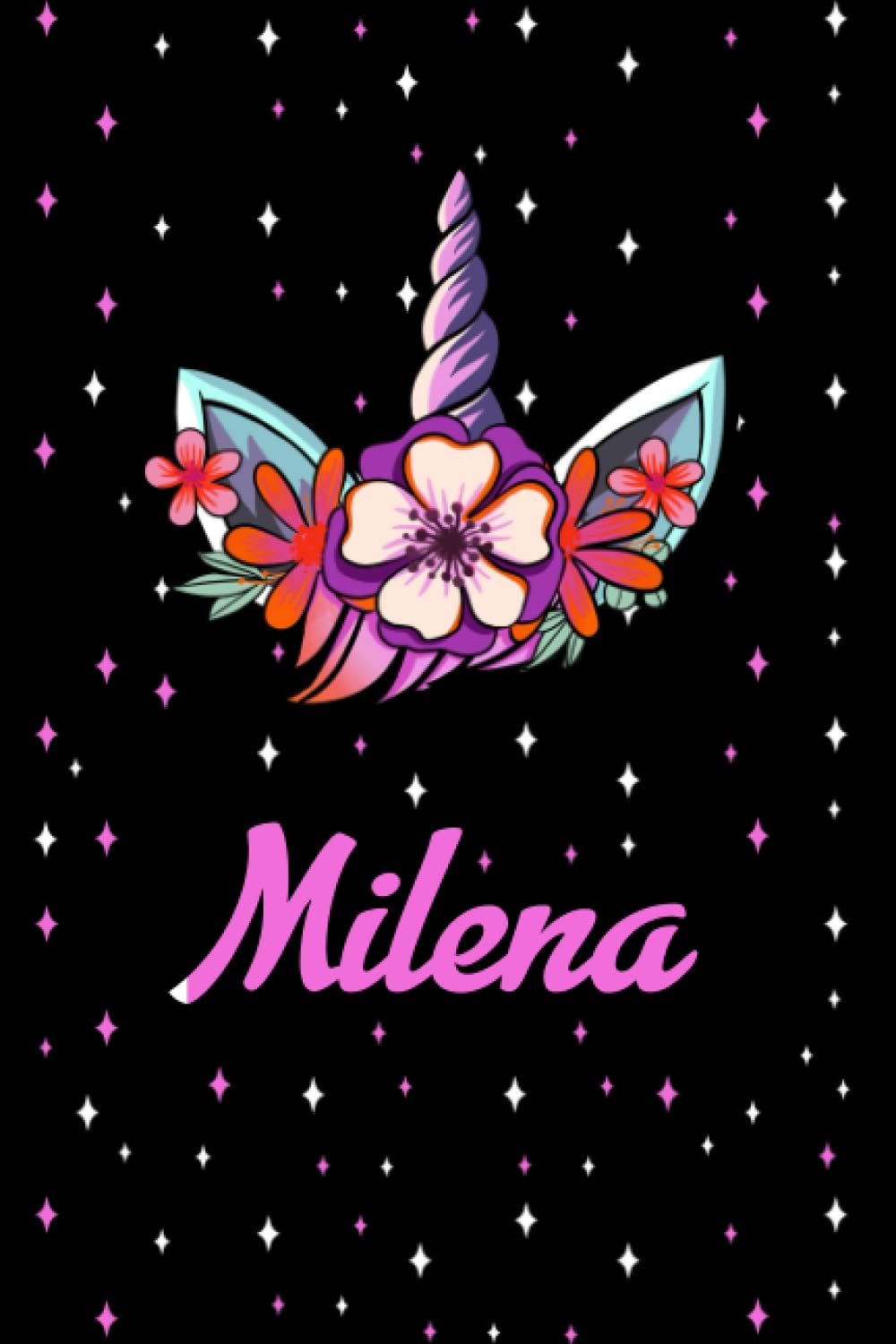 Milena: Personalized Cute Unicorn dot line notebook for Girls Kids Elementary Student Teacher School Supplies Journal, 6 x 9 in, 110 pages