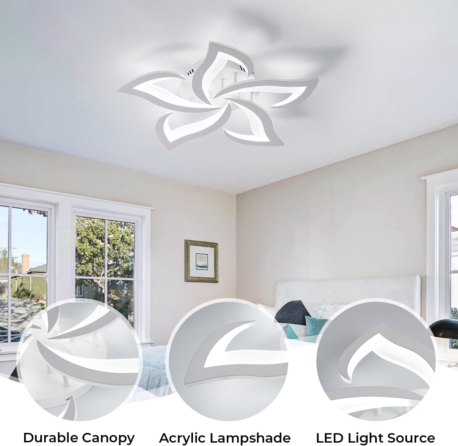 Goeco LED Flower Ceiling Light on/off demonstration
