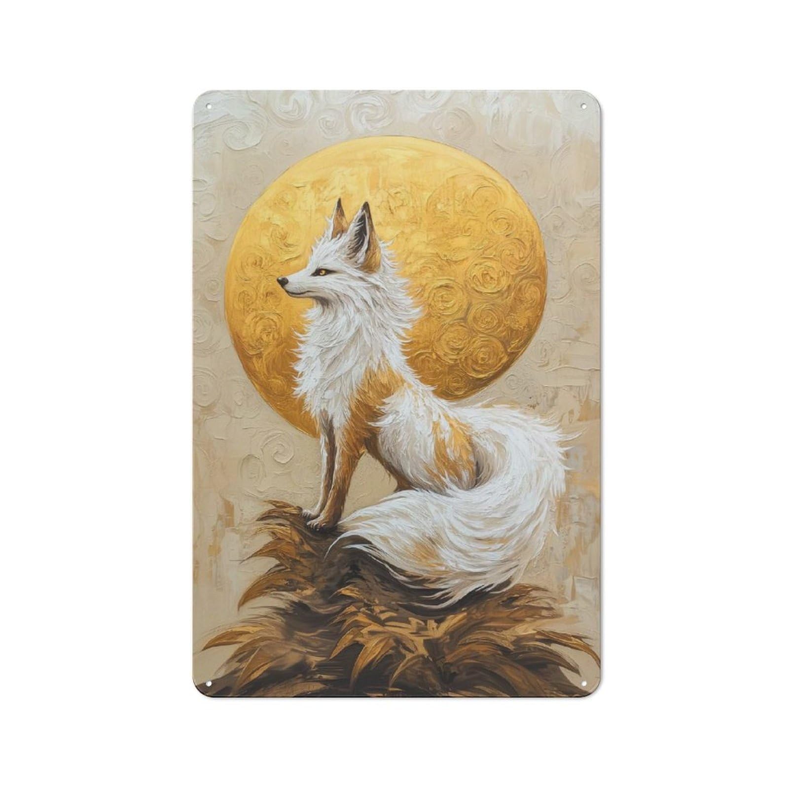 Junmoney Golden Fox Painting Tin Wall Sign With Design 30X20cm, Classic Bistro Wall Plaque For Bakery, Diner, Cafe Or Family Room