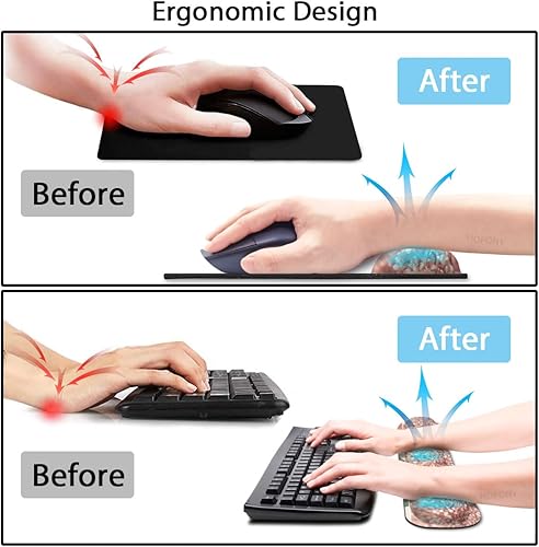 Miniatura 9 de Reposamuñecas para teclado y mouse + posavasos, hecho de espuma viscoelástica, soporte ergonómico, fácil de escribir y aliviar el dolor de muñeca,