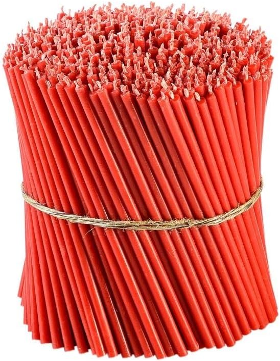 Danilovo Thin Taper Beeswax Candles - Honey-Scented, Decorative Candles Ideal for Birthday Decoration or Church Prayers - Red Drip Free, Tall & Smokeless Pack of 50 pcs, 6.3 x 0.2 inch