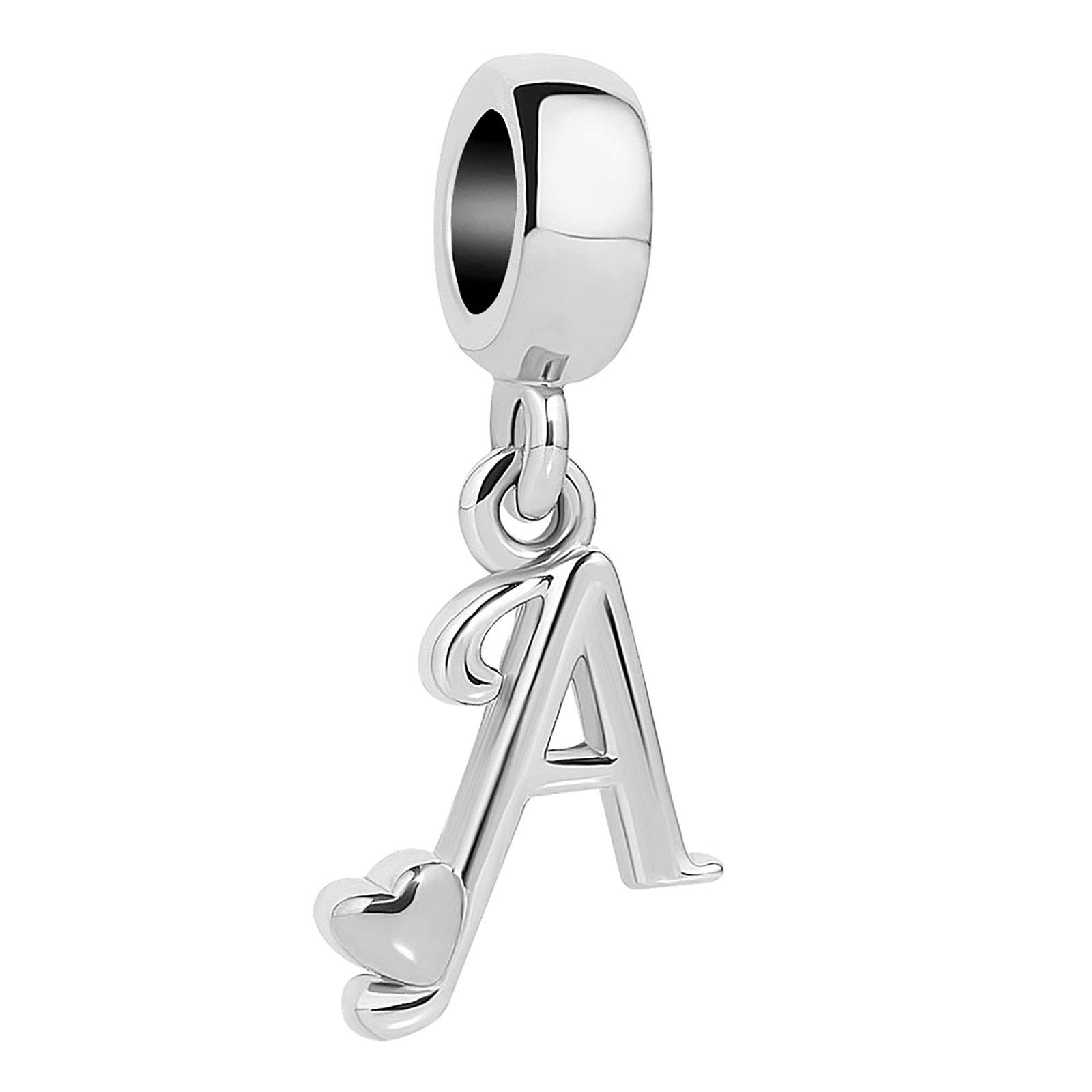 KunBead Initials A-Z Letter Alphabet Love Heart Birthday Dangle Charm Compatible with Pandora Bracelet for Mom Daughter Sister Auntie Grandma Friend Granddaughter