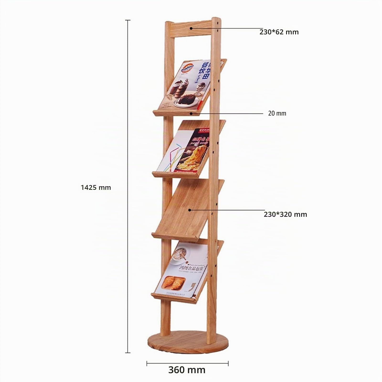 Porte-revues en Bois - Porte-journaux d'Information sur Pied - Banc de Stockage Multicouche - Support de Brochures - Magazines A4 - Brown
