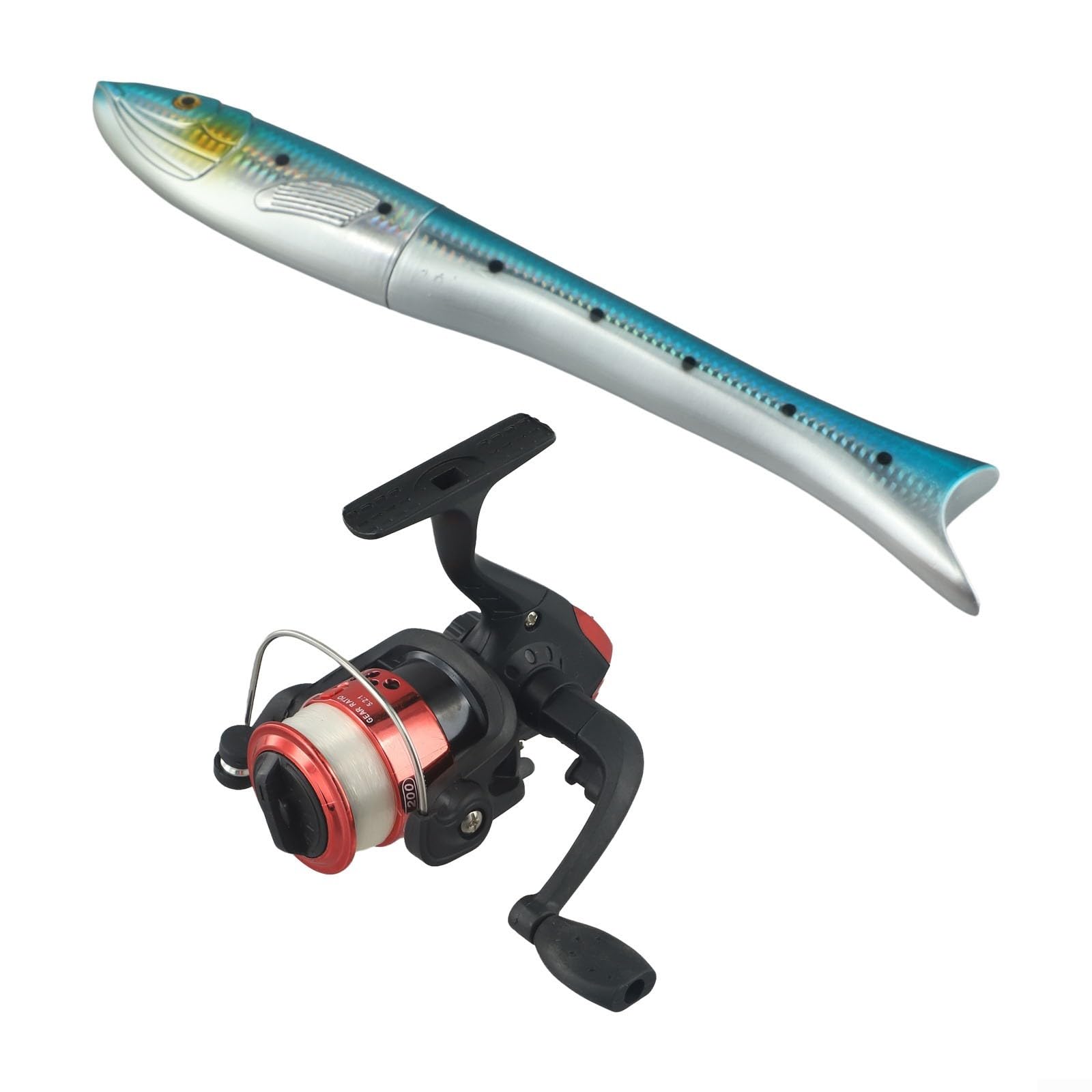 Portable Carbon Fiber Fishing Rod, Fish Shaped Design Ideal for Angling (rod with reel Blue)