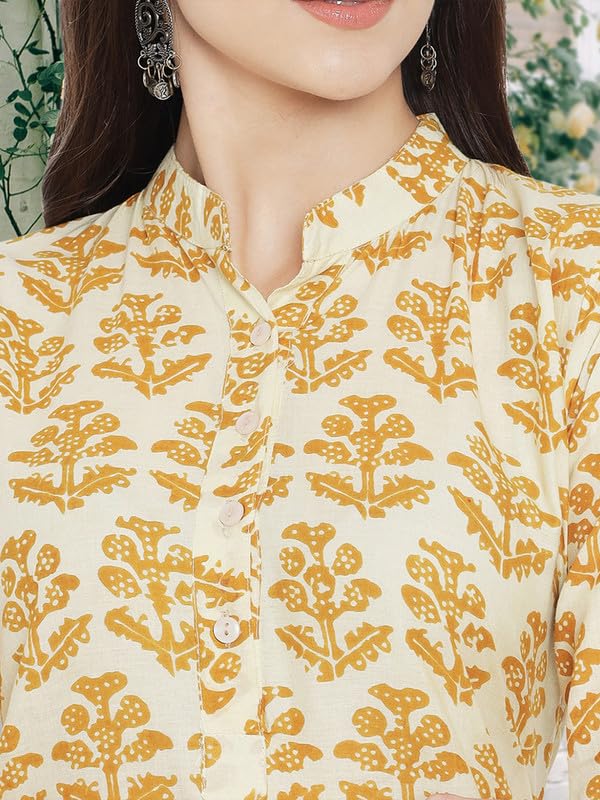 Image of Pinkmint Women Cotton Kurti ll Stright Printed Collared V Neck Kurta ll Stylish Regular Fit Kurti's (Pack of 01)