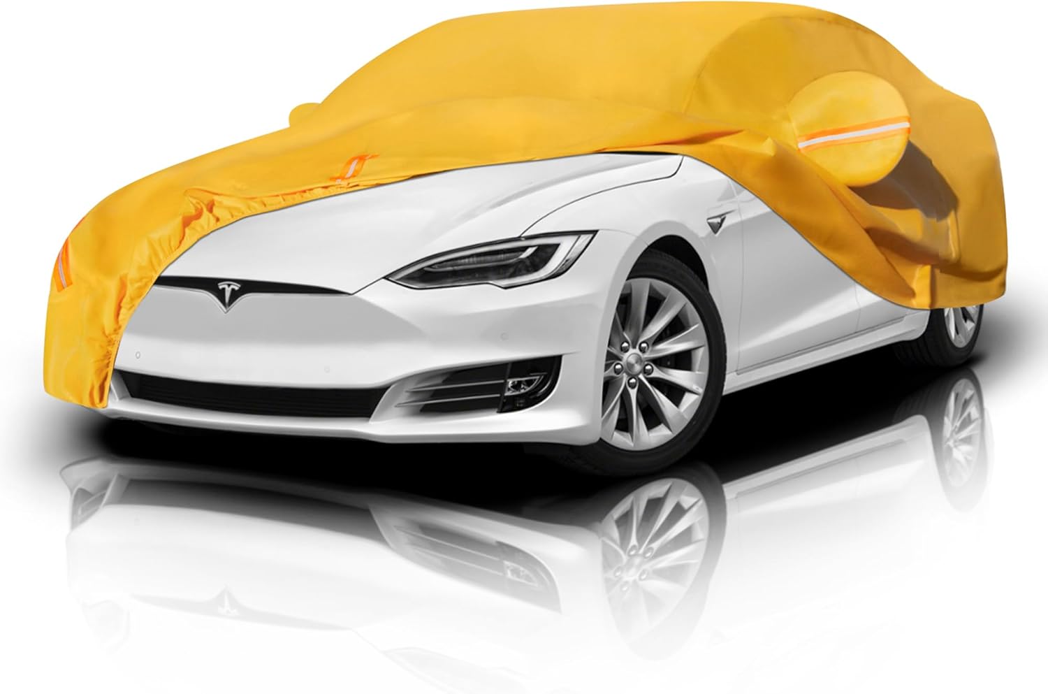 Heavy Duty Car Cover Waterproof All Weather, Custom Fit for Tesla Model S, Outdoor Full Exterior Cover with Charging Port and Breathable Ventilation Mesh, Rain Sun Protection. Custom Fit model S Yellow
