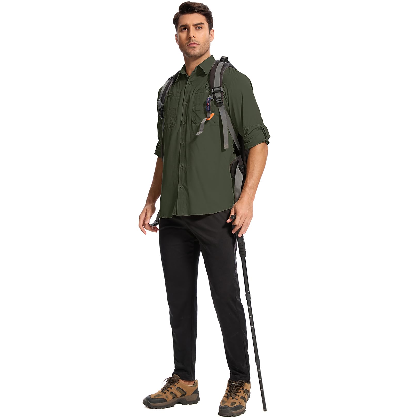 Camisa de safari para hombre, manga larga, protección solar UPF 50+, camisas de pesca, puños convertibles, camisas de senderismo para hombre
