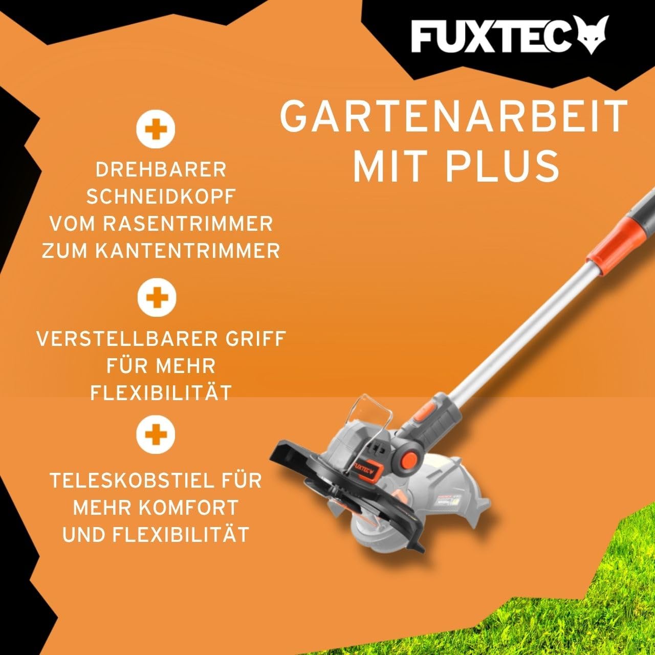 FUXTEC 20V Akku Garten Geräte Set FX-E1RM20ECO-SET & FX-E1RT20-SET • Akku Rasenmäher 30cm & Rasentrimmer 25cm • 2X 2Ah Akku mit Ladegerät • Wechselakku System • Kabellos • Akkumäher mit 30L Fangkorb