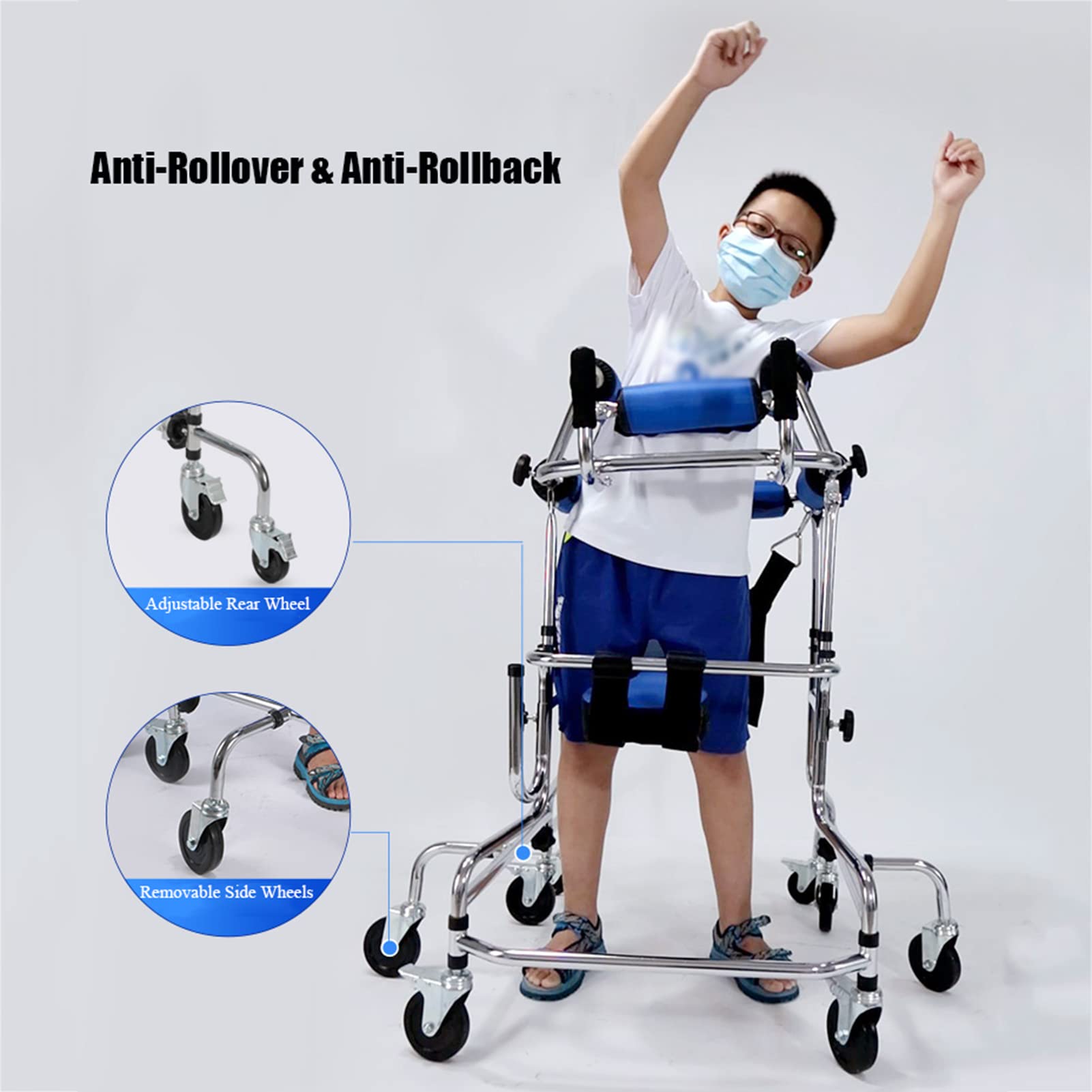 Andador con Ruedas para rehabilitación Infantil, Andador rodante de 8 Ruedas, Adolescentes con Necesidades Especiales, Duradero, Ajustable en Altura