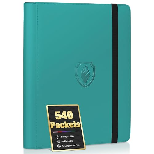 Premium 9 Pocket Card Binder for 540 Cards, Fabmaker PU Trading Card Binder | Sturdy Card Collection Album, Side-Loading, Sleek Card Holder Folders for Game Cards & Sports Cards, Turquoise
