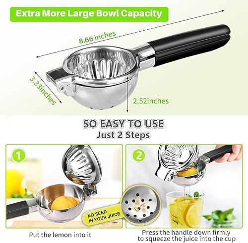 Miniatura 2 de Exprimidor de limón Tuiswo Exprimidor manual grande de cítricos de acero inoxidable, cuenco de metal duradero con agarre antideslizante, calidad