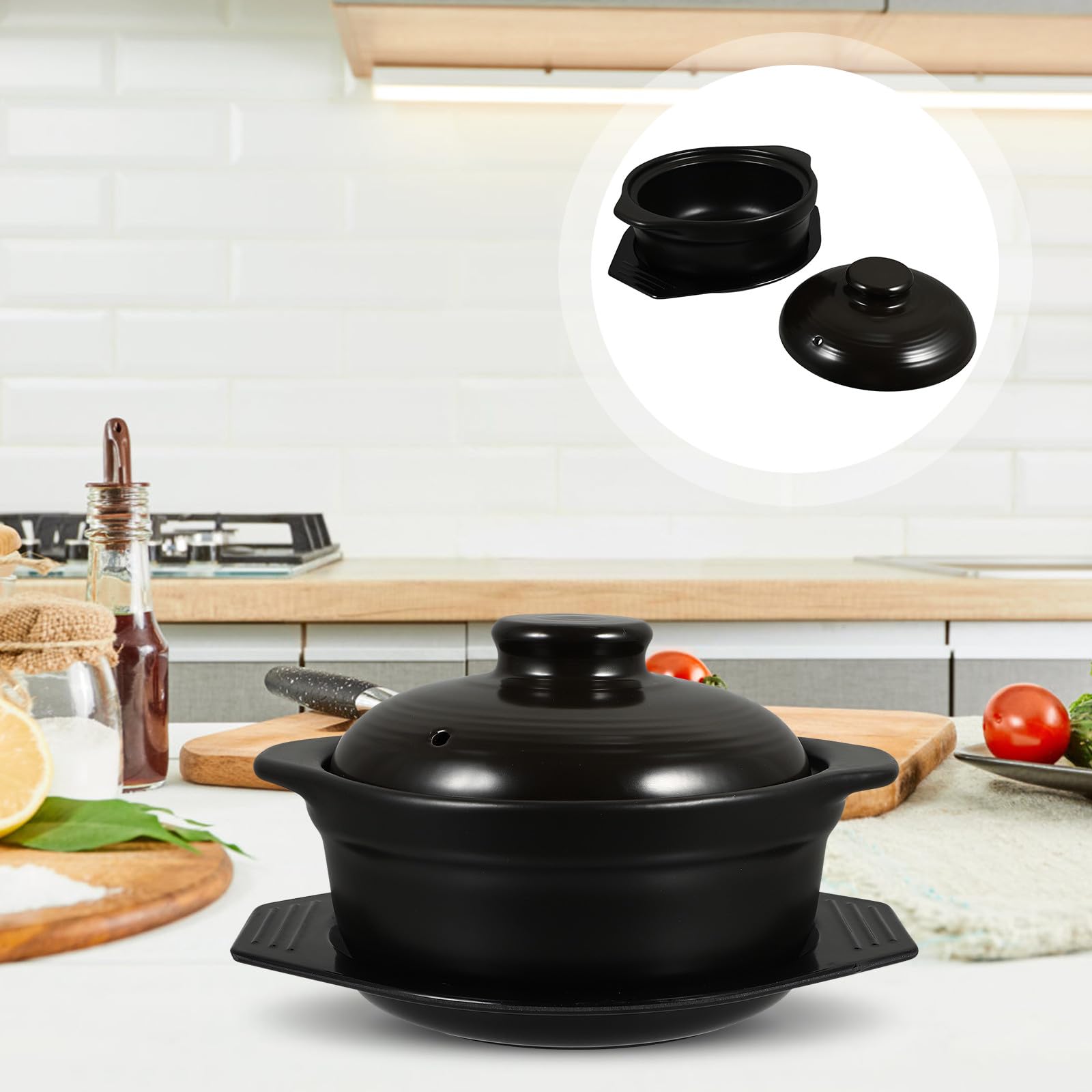 Casseruola in Ceramica Nera con Vassoio, Cottura Stabile