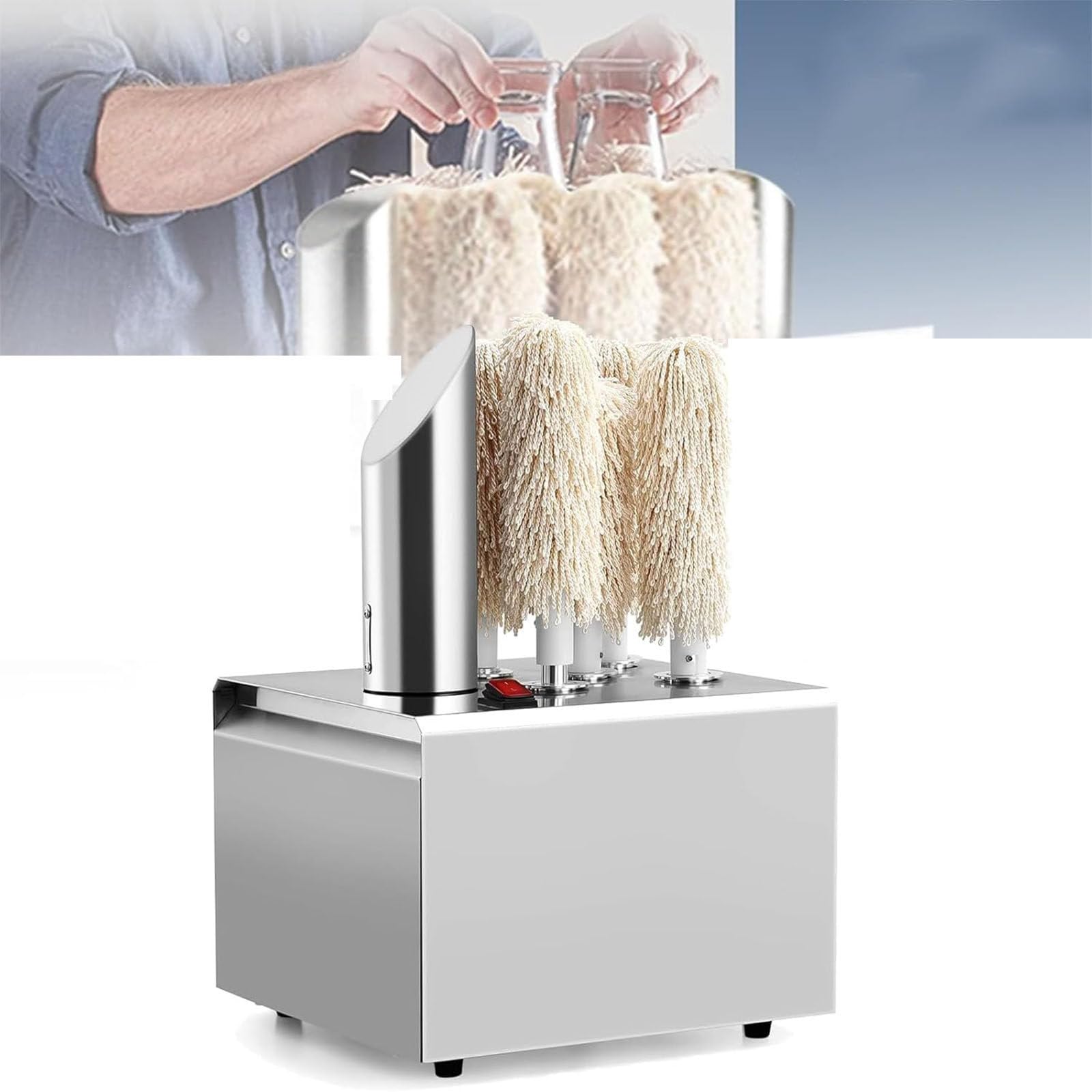 JKJZSALJ Commercial Glass Polishing Machine With Microfiber Brushes, Warm Air Drying, For Bars, Restaurants, And Hotels,5Heads