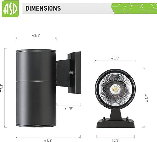 Miniatura 3 de ASD Lámpara de pared LED cilíndrica para patio de 9 W (equivalente a 60 W), 750 lúmenes, 3000 K, blanco cálido, 120 V, moderna luz de porche al aire