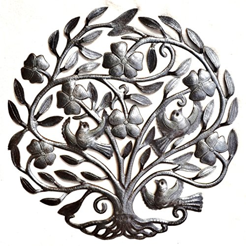 Floral Tree of Life with Love Birds, Decorative Sculptures, Spring House Wall Hangings, Family Roots, Flowers, 22 In. x 22 In. (Floral Tree)