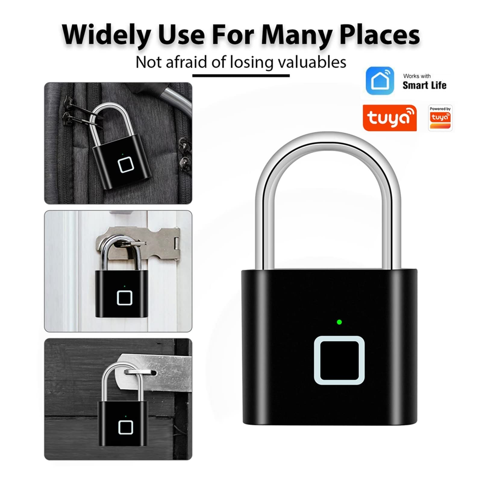 Serratura Smart, Lucchetto for impronte digitali Tuya Smart Lucchetto for porta ricaricabile USB Lucchetti for porta con impronta digitale biometrica Sblocco dell'APP in lega di zinco ,Smart Lock Faci