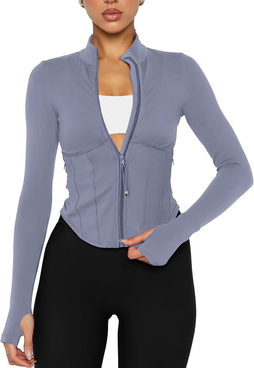 Waitfairy Workout Jackets for Woman Slim Fit Cropped Athletic Jacket Women Lightweight Zip Up Jacket for Yoga Gym Running