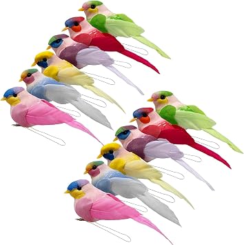 LWINGFLYER 12PCS Colorful Artificial Birds for Decoration Spring Courtyard Trees Flower Arrangement Scene Wedding Crafts Christmas Trees 12pcs Claw