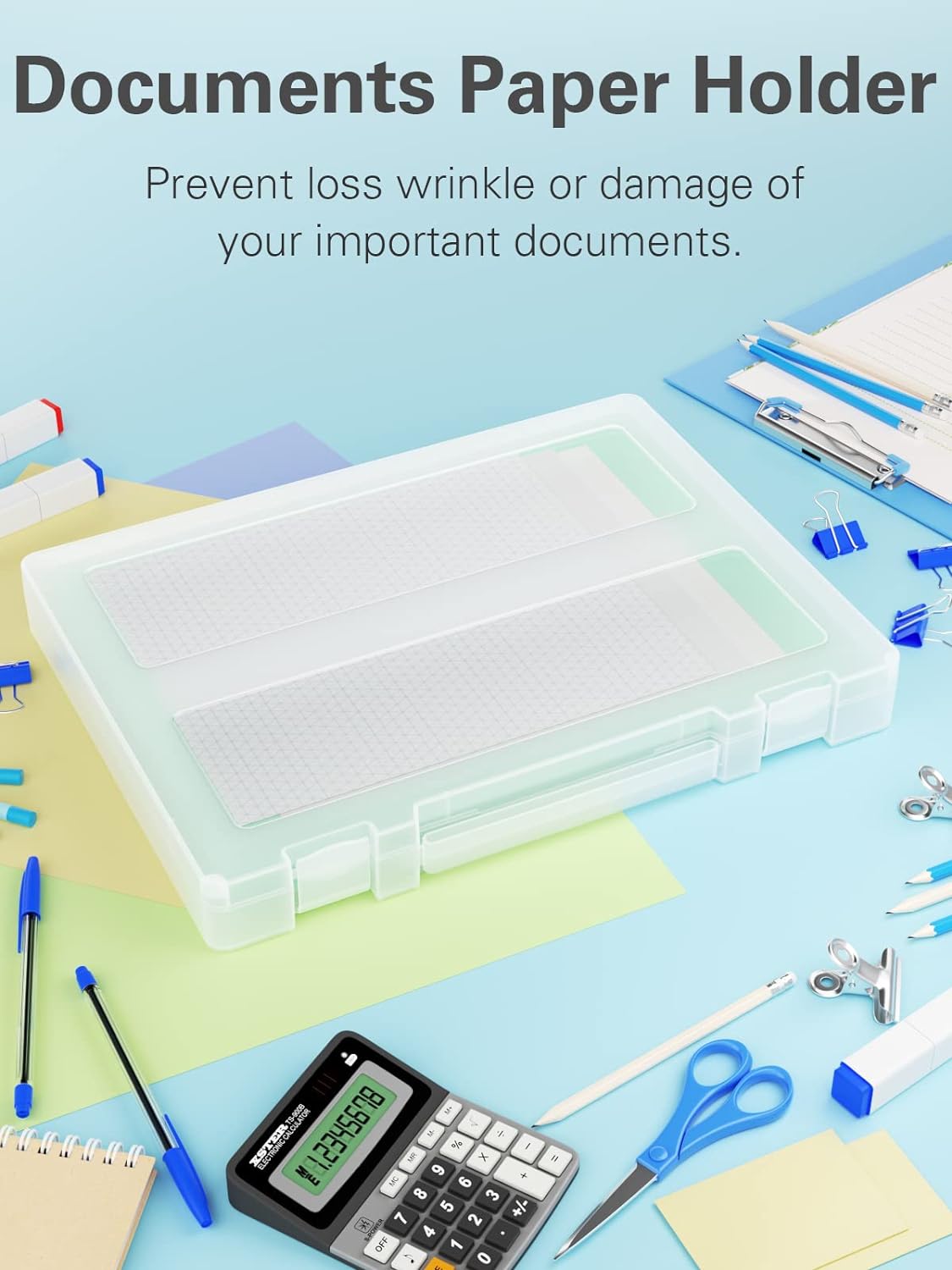 Denkee Large Paper Storage Box, 4 Pack Plastic Scrapbook Paper Storage Organizer with Handle for A4, 8.5 x 11 US Letter, Portable File Document Case, Board Game Storage - Image 5